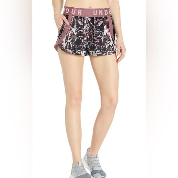 Under Armour Loose Running Shorts Size XS Dusty Pink and Black Abstract Print - Picture 2 of 12